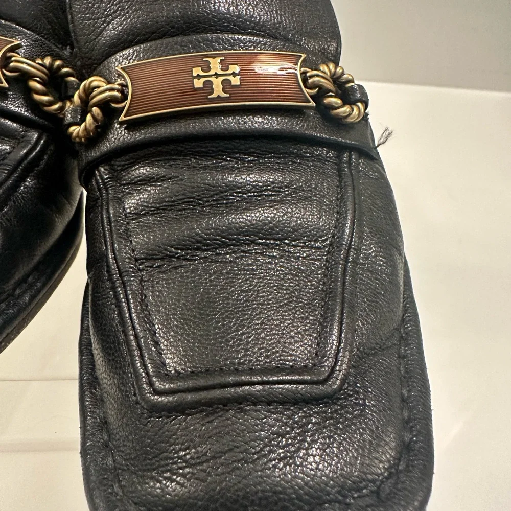 Tory Burch Black Leather Loafers with Gold and Brown Accents - Picture 10 of 15